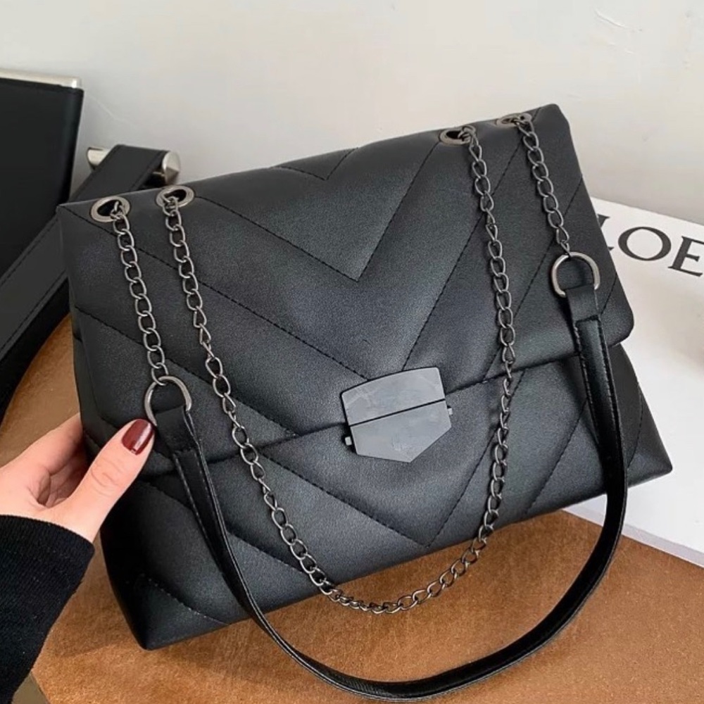 Black Envelope Bag with Chain Strap